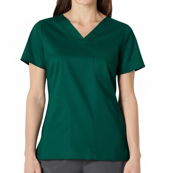 Amazon Essentials Tops - Women's Classic Fit V-Neck Stretch Scrub Top Hunter Green NWT Amazon Essentials